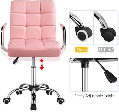 Miniatura 5 de Topeakmart Silla de oficina de altura ajustable con respaldo medio de cuero sintético giratorio de 360, asiento grande, elegante silla de oficina,