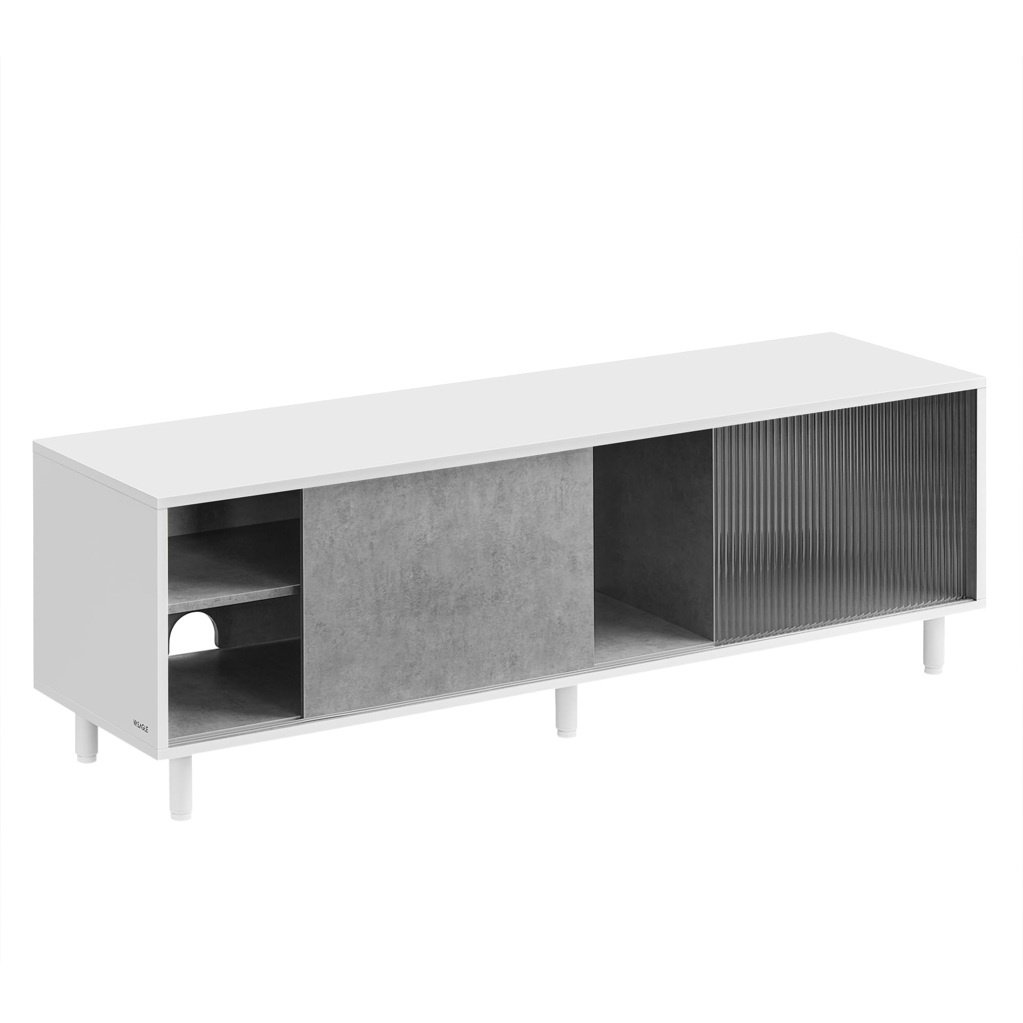 VASAGLE Montaggio Veloce senza Utensili Toolless, Mobile TV per Televisore fino a 60 Pollici, per Soggiorno, Vetro Scanalato, Moderno, 140 x 39 x 45 cm, Bianco Nuvola e Grigio Cemento LTV466W03