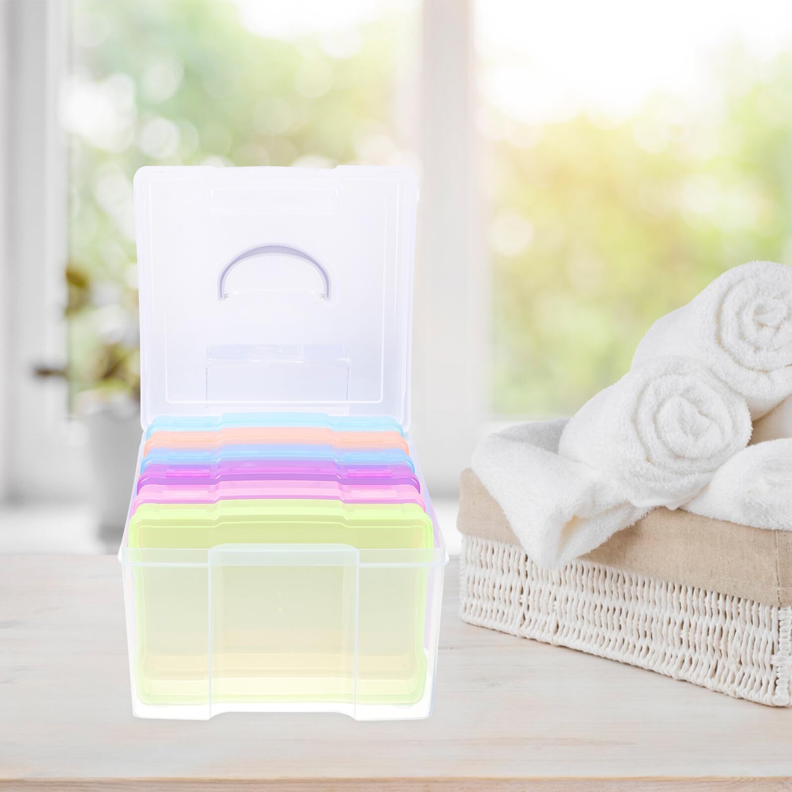 Fotobox für Aufbewahrung von Fotos Postkarten und Kleinteilen Tragbarer Fotoorganizer mit Glatter Oberfläche und Abgerundeten Kanten