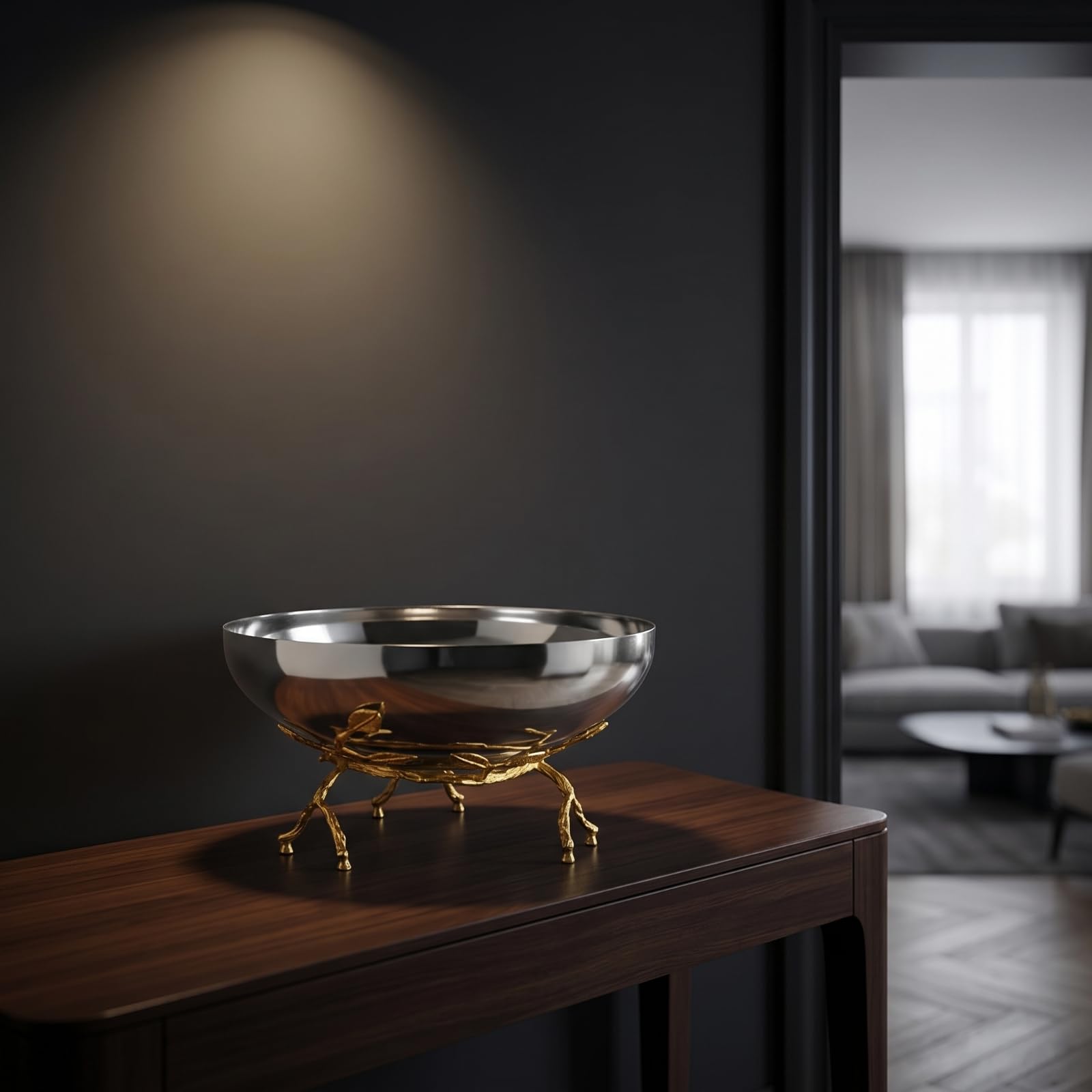 Bandeja para Servir Cuenco Decorativo Plato con Soporte Centro de Mesa Acero Inoxidable con Interior Reflectante en Estructura con Adecuada para, 250 250 130mm