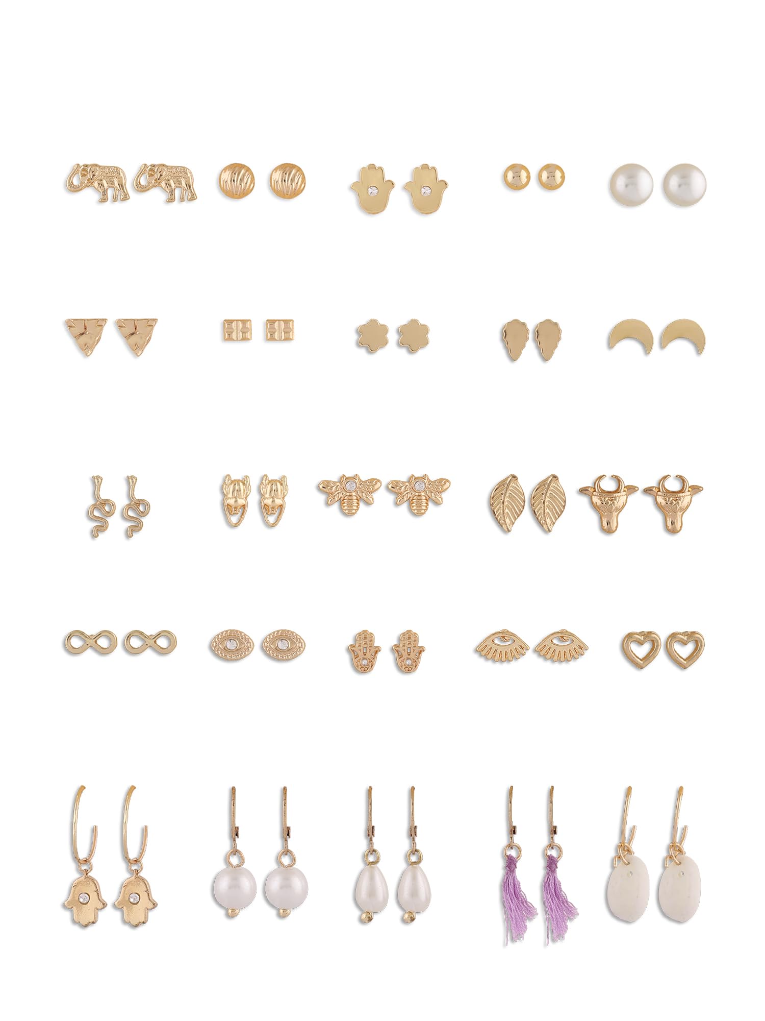 Zaveri Pearls Set of 25 Gold Tone Classy Contemporary Studs Drops & Semi Hoops Earring For Women-ZPFK16687 (B0CKZC98XR) Amazon Price History, Amazon Price Tracker