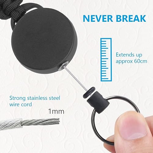 Miniatura 5 de AOMIG Paquete de 2 carretes retráctiles resistentes con cable de acero y clip de mosquetón, carrete de clip de identificación retráctil, llavero