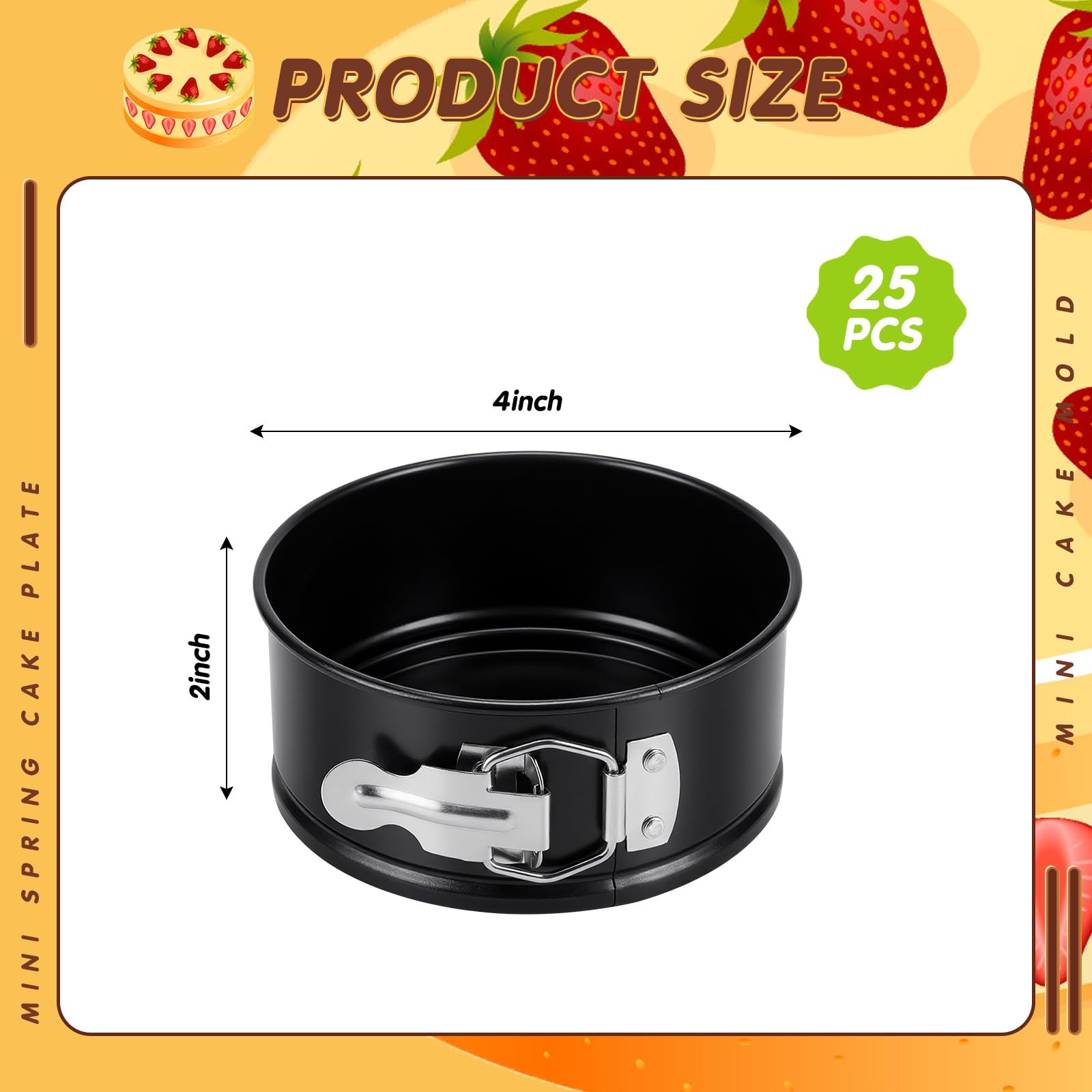 Sunnyray 25 Stück 10,2 cm Springform, Mini-Springform, klein, auslaufsicher, runde Kuchenform, Mini-Käsekuchenform mit abnehmbarem Boden, antihaftbeschichtet, Backform für Mini-Käsekuchen, Pizza