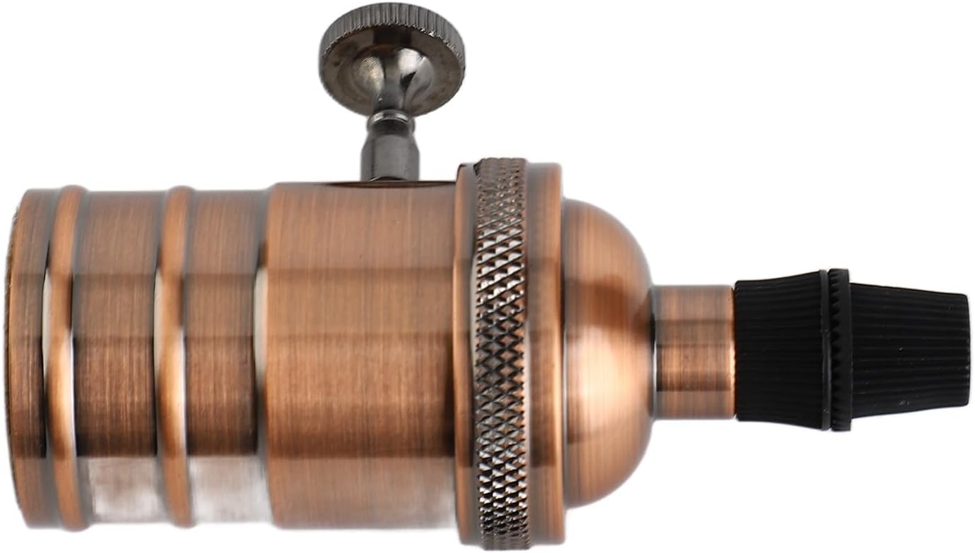E27 Lamp Holder, Retro Style Aluminum Pendant Light Socket with Switch, for Home Office Living Room Bedroom Corridor (Dark Copper Plating)