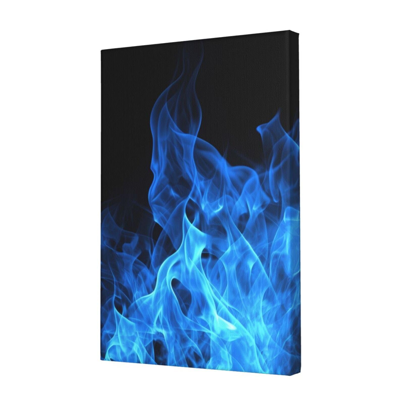 KLOPH Blue Flame Canvas Wall Art for Living Room 12"x18" Modern Artwork Painting for Bathroom Hanging Canvas Prints Aesthetic Wallart for Bedroom Kitchen Office Wall Decor