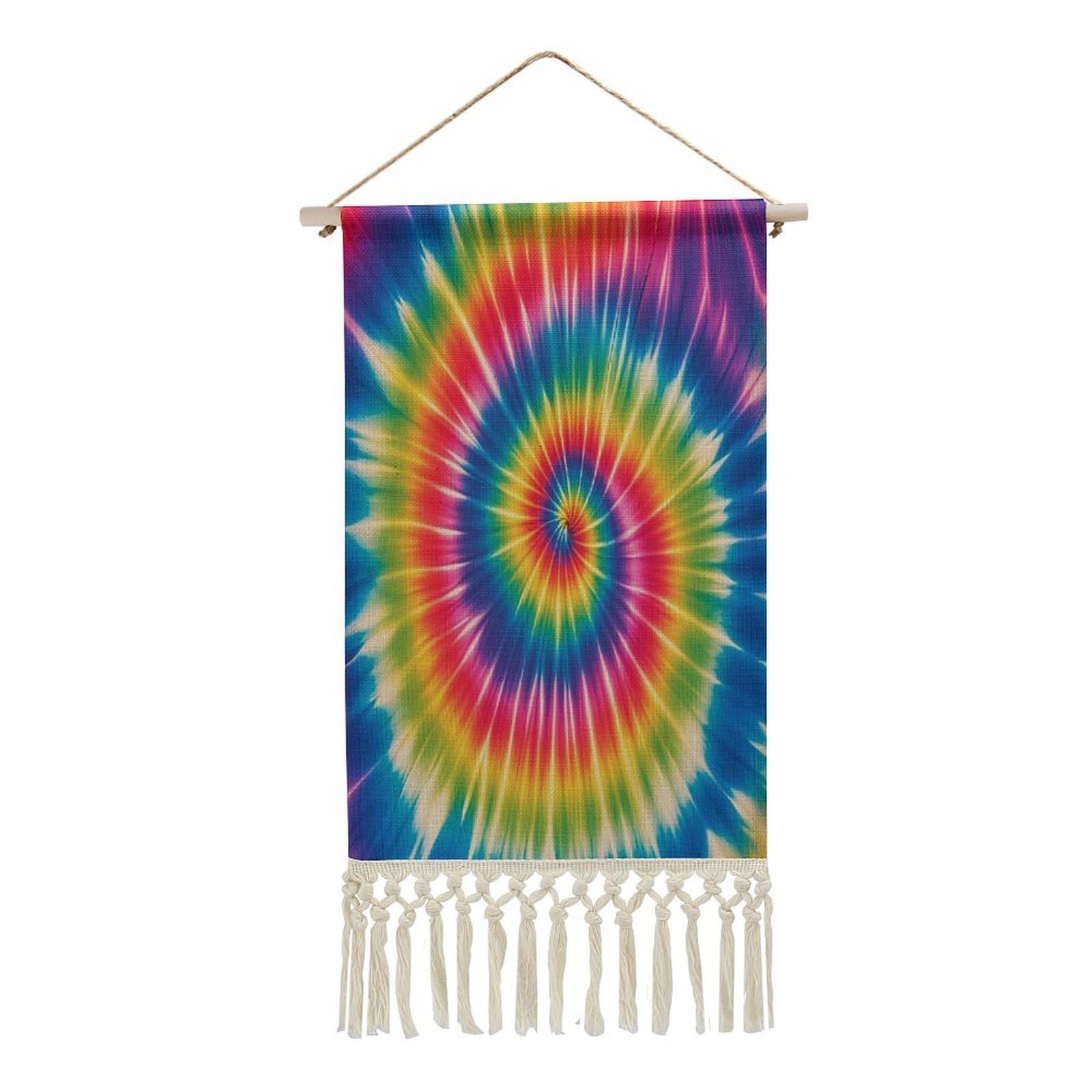 FekiLoot Tie Dye Rainbow Wall Art Print Decor Art Tapestry with Tassel Cotton Linen Hanging Poster Vintage Aesthetic Wall Art Poster Rustic Wall Art Decor for Home Bedroom Living Room Office