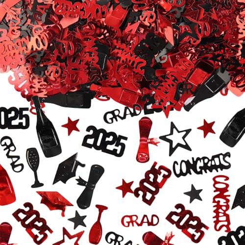 Hying 1000PCS Graduation Confetti 2025 for Table, Red Black Sequins Congrats Grad Graduation Confetti 2025 for Graduation Decoration Crafts Cards Class of 2025 Decorations DIY 2 oz