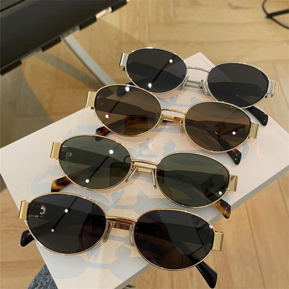 Gafas de sol ovaladas de moda para mujer y hombre. Gafas de sol vintage de moda con montura metálica.