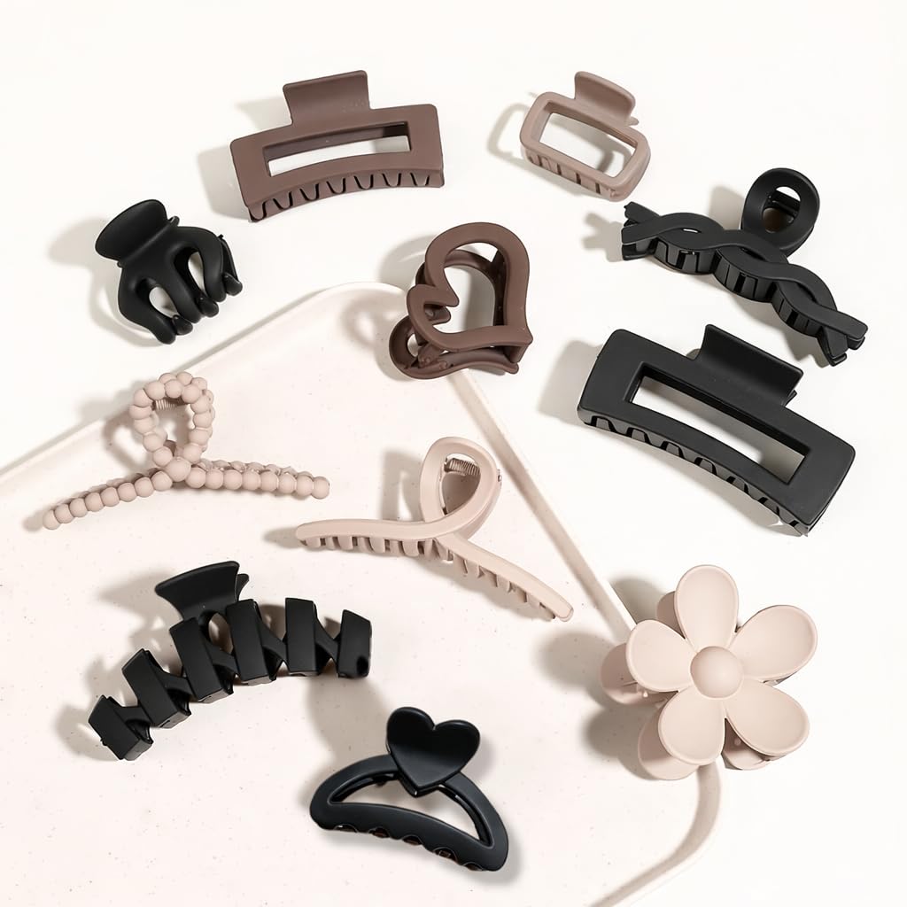 Ajus 11 Hair Claw Clips for Women | Strong Hold Matte Jaw Clips for Thick & Thin Hair | Mini & Large Non-Slip Hair Clips | Neutral Hair Accessories for Daily Use (Multicolor)-image-35