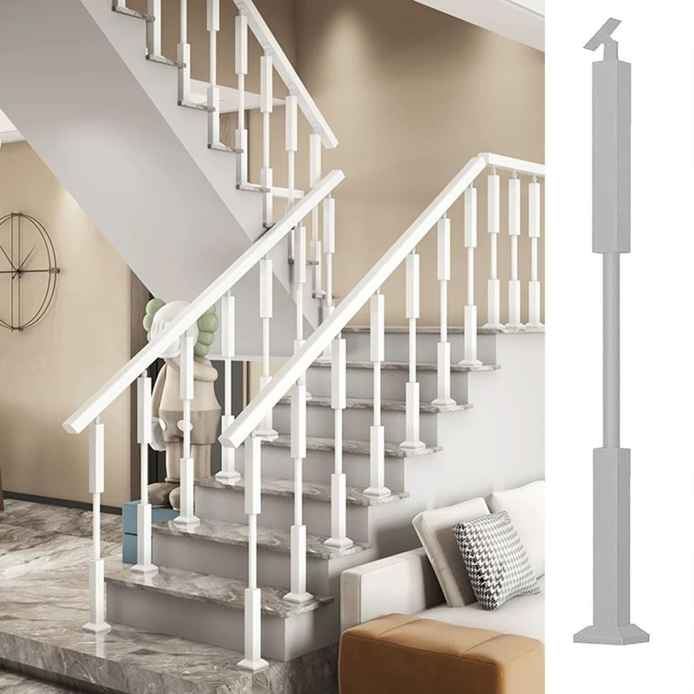 Metal Stairs Railing Post, Modern Stair Baluster Posts 270° Angle Adjustable Heavy Duty Balusters Spindles Column for Balcony Deck Porch Garden Loft(White,H:95cm/37.4")