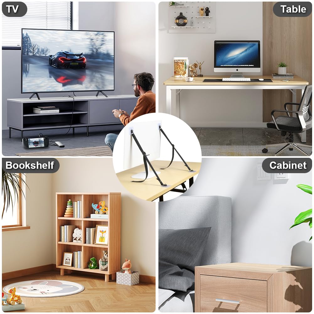 HOTUT Sangles Anti-Basculement 2 Pièces Meubles Et TV Sécurité avec autocollants, Sangle sécurité réglables Protection enfants animaux