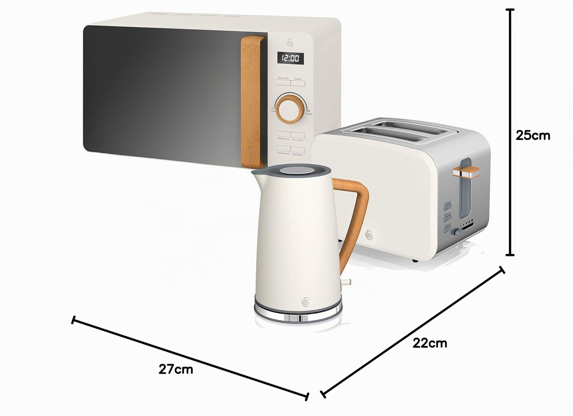 Swan Nordic Frühstücksset Wasserkocher 1,7 l 2200 W Toaster 2 Scheiben Mikrowelle 20 l Digital Weiß
