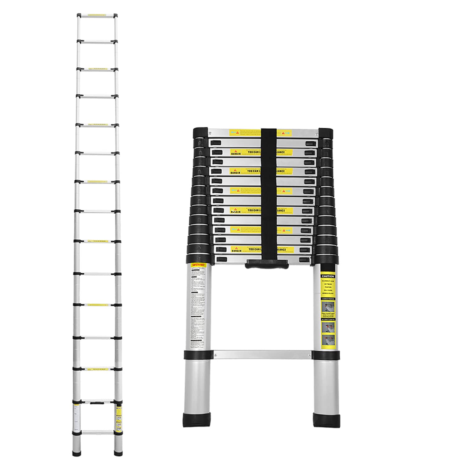 Lospitch Telescopic Ladder 4.4m Aluminium Folding Ladder Multi-Purpose Extendable Ladder with Spring Locking Mechanism 150kg Load Capacity for Home Work Attic Garden