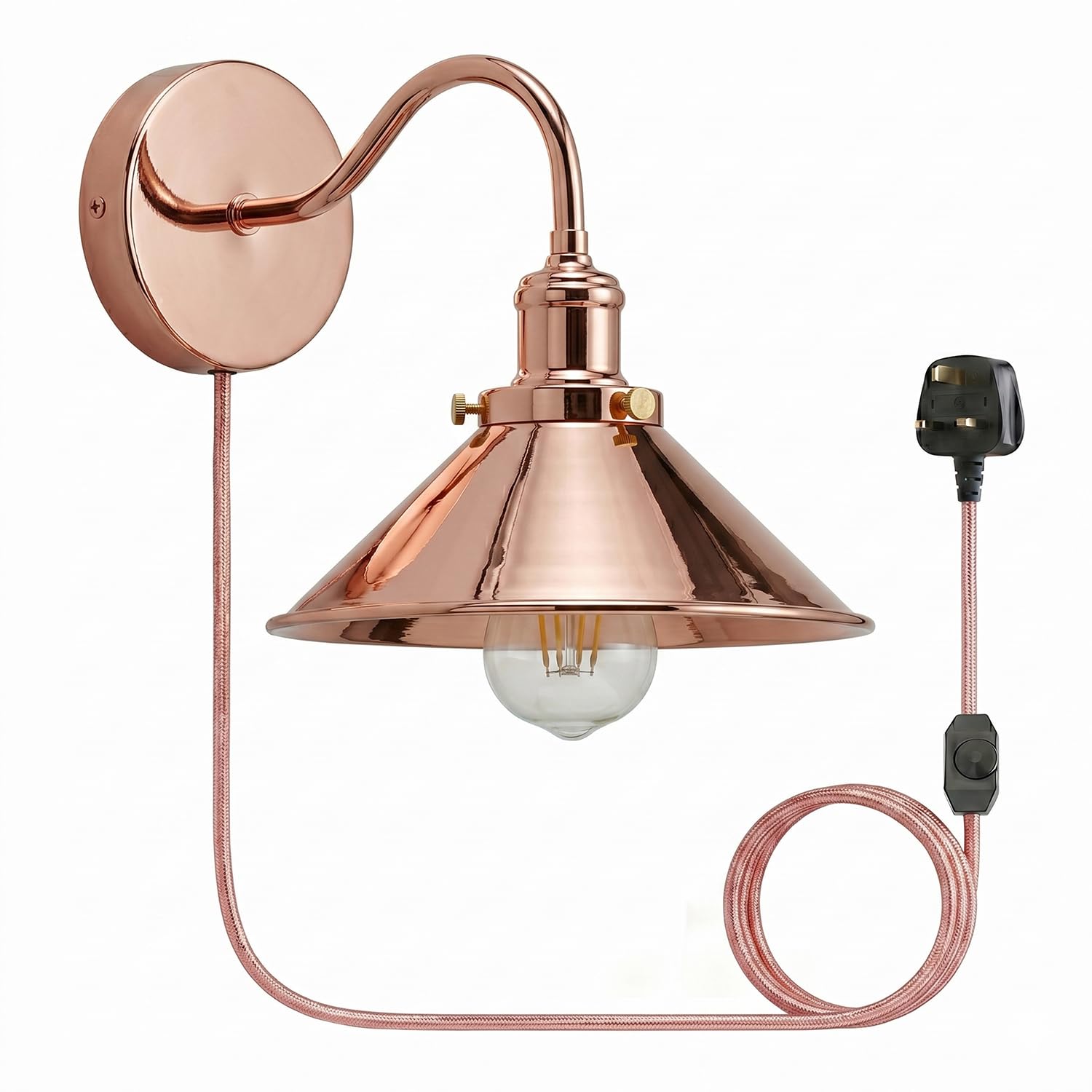 Industrial Rose Gold Wall Sconce with Plug-in Cord Plug In Wall Lights