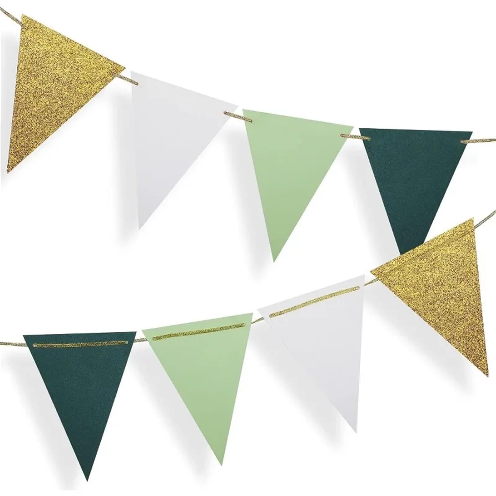 Jesienne kolorowe flagi Zestaw 5 wielokolorowych trójkątnych banerów papierowych do dekoracji imprezowych(1green Gold White)