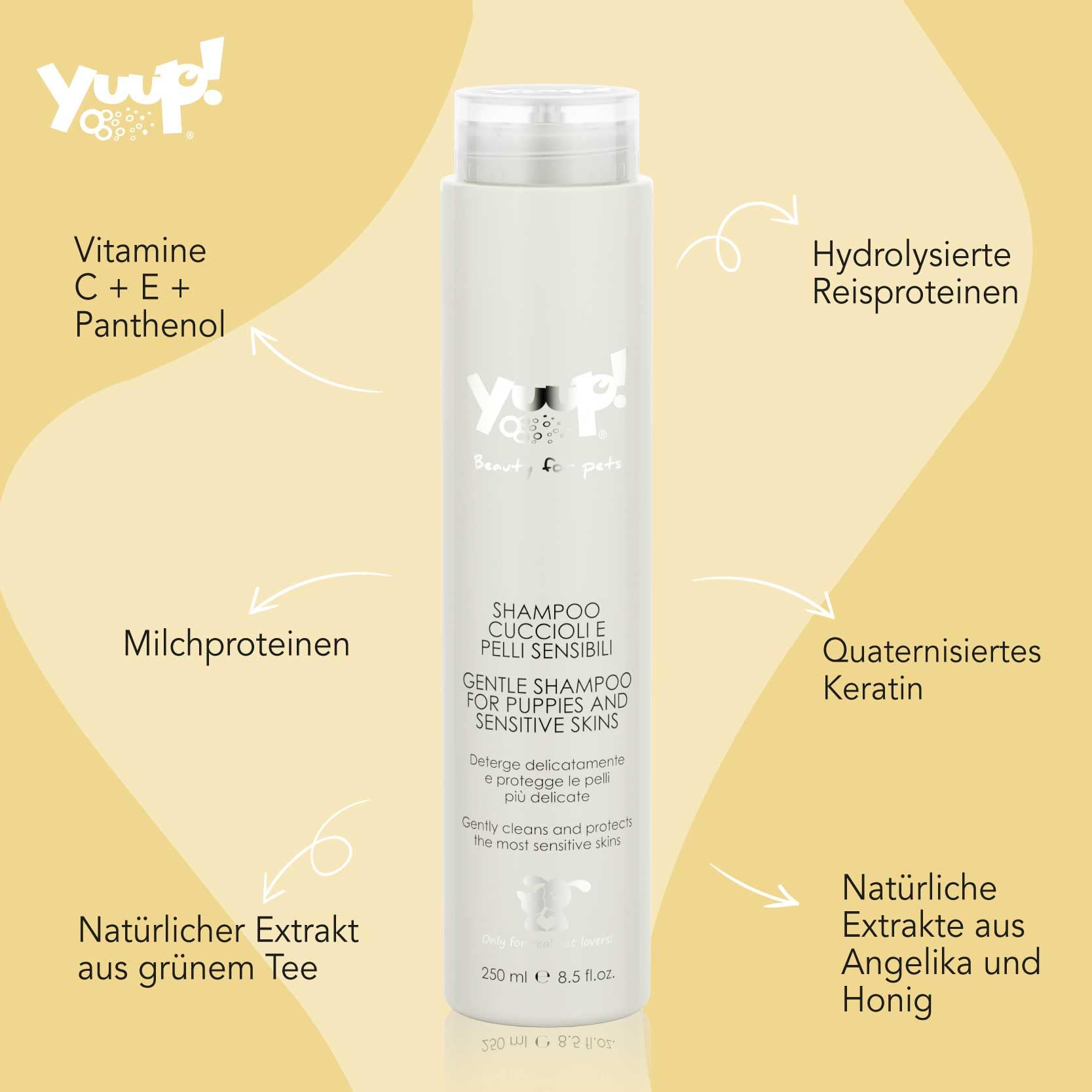 YUUP! - Welpen Shampoo Hunde und Katzen für Sensible Haut, 250 ml, Hundeshampoo sensitiv: nährt Fell, spendet Feuchtigkeit & sorgt für Glanz