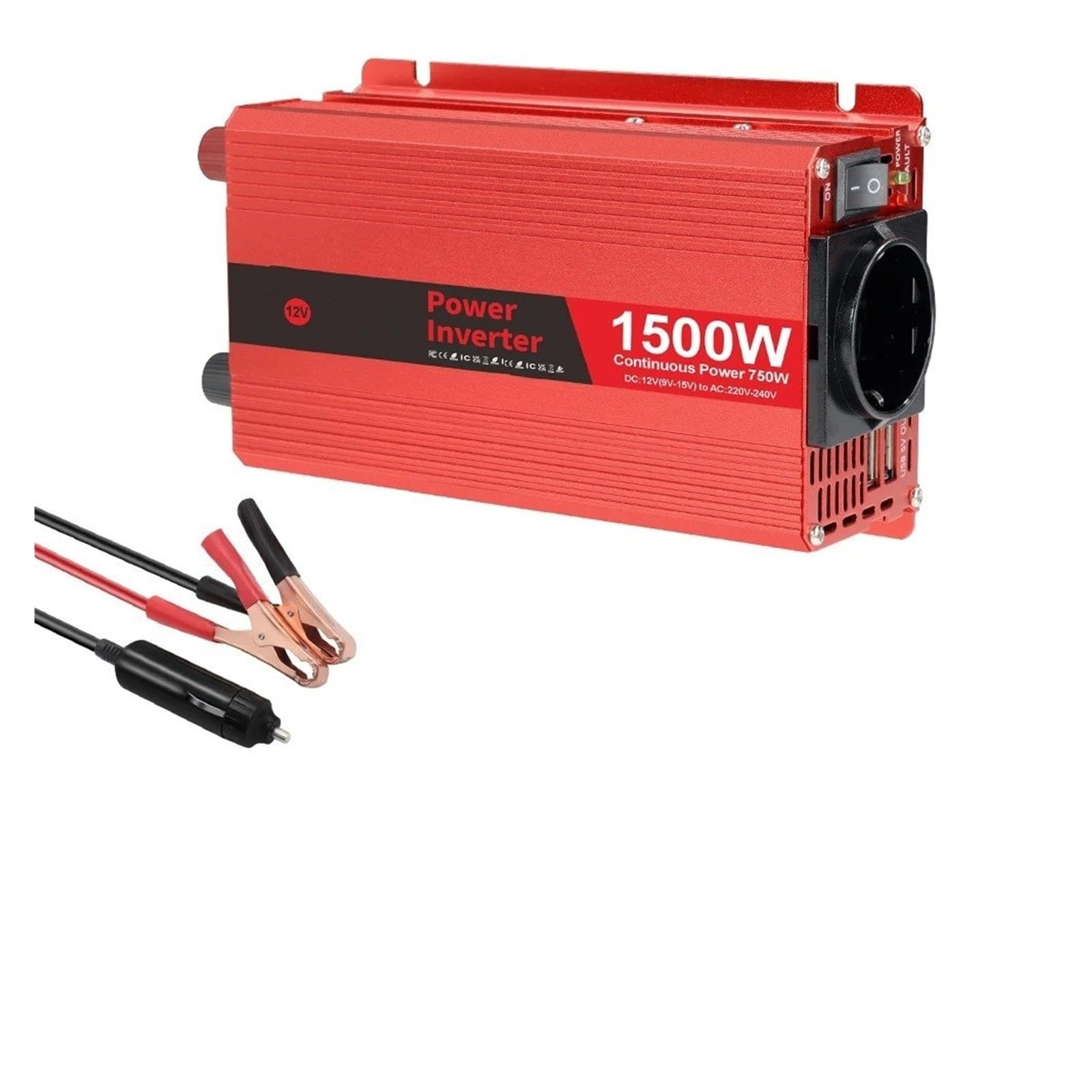 Power Inversor Corriente Convertidor Potencia 12V 220V 500W/1500W/2000W/2600W Enchufe Europeo Inversor 12 Voltios Transformador Solar Coche(12V 1500W Red)