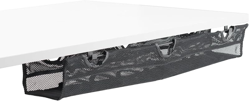 Under Desk 36 inch Mesh Net Cable Management with Power Strip Holder, Wire Organizer, Adjustable Home Office Standing Desk Cord Storage, Black, DESK-AC36MH-S