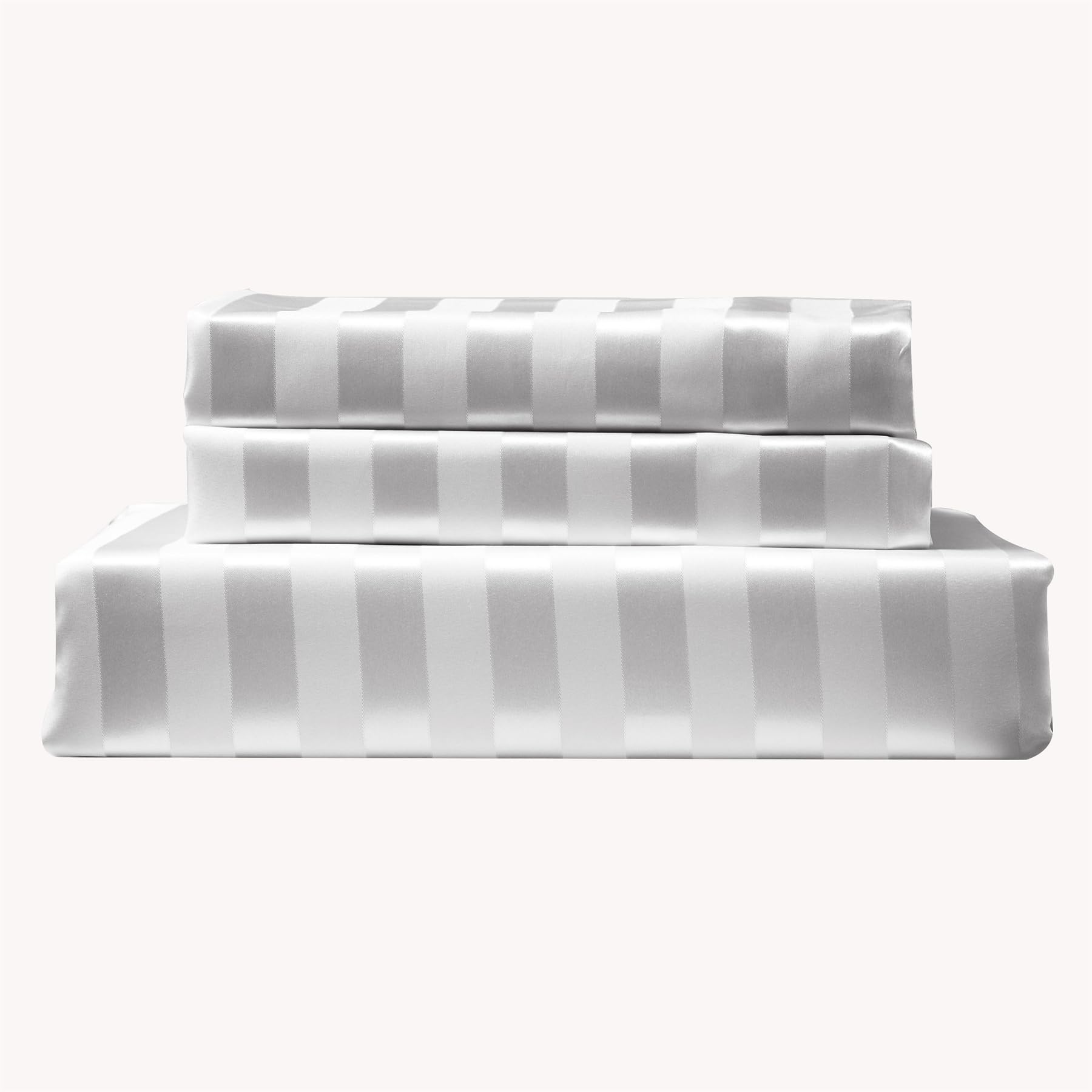 Copripiumino in Raso 220 x 240 bianco a righe lucido Deluxe Parure da letto in raso morbido setoso seta biancheria da letto per 2 persone adulte con cerniera con federe 65 x 65 cm