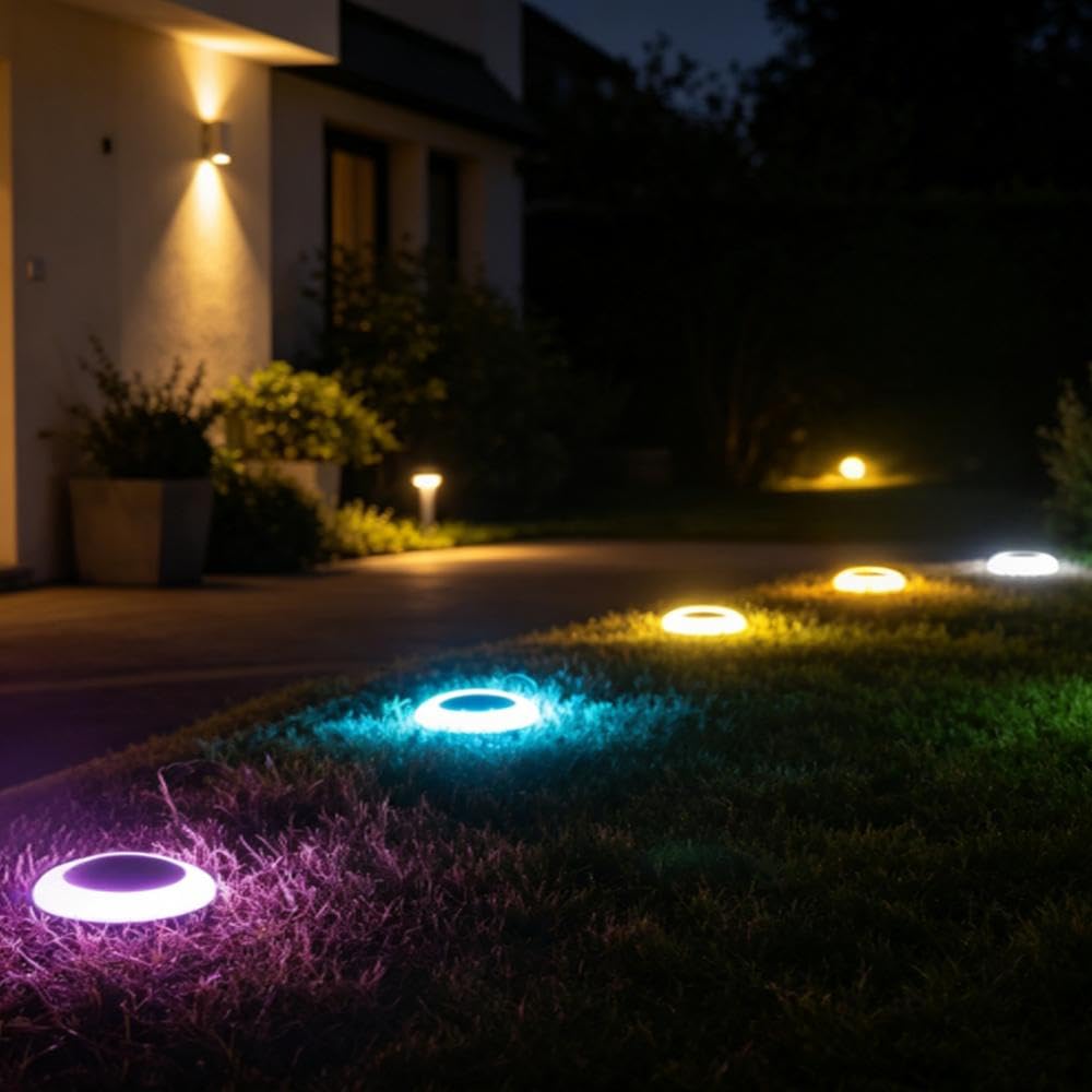 20 Lumens Colorized Solar Ground Lights,Solar Disc Lights,Solar Deck Lights with Mutiple Color Functions