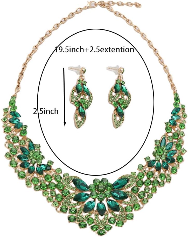 Women Jewelry Set Rhinestone Crystal Statement Necklace Bride Rib Choker Necklace Floral Beaded Collar Neklcace Cluster Dangle Earrings Set for Wedding Party - Image 6