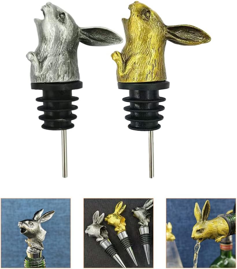 Yardwe 2pcs Rabbit Head Wine Pourer Stainless Steel Bunny Shaped Pour Spout for Wine Oil Sauce Easy to Use Clean Carry for Easter Celebrations and Entertaining
