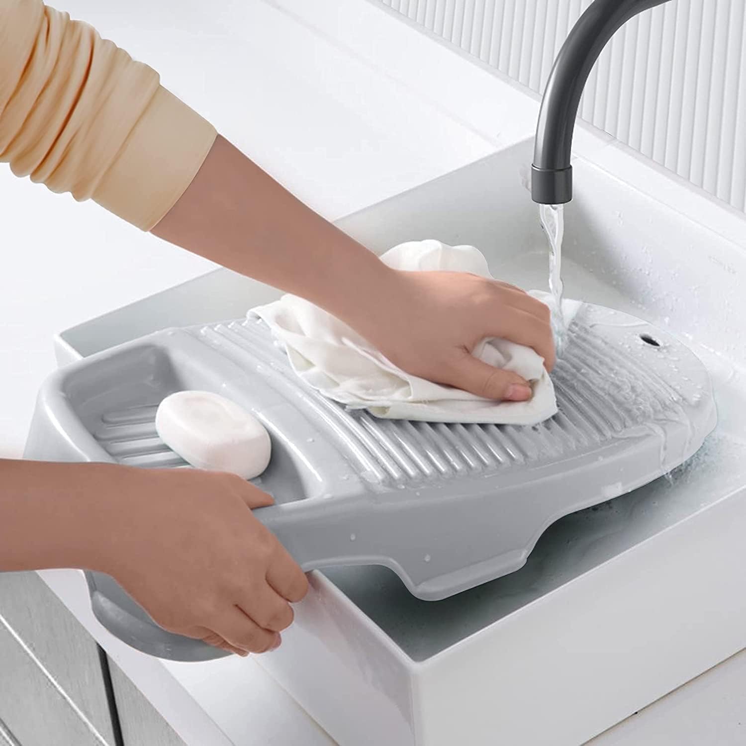 ARUSHIBA ENTERPRISE Plastic Washing Board for Clothes/Wash Board Basin for Washing Clothes/Wash Board Basin Tub for Clothes/Wash Board Basin/Anti-Slip Board for Small Clothes (Gray, 1 pcs)-image-46