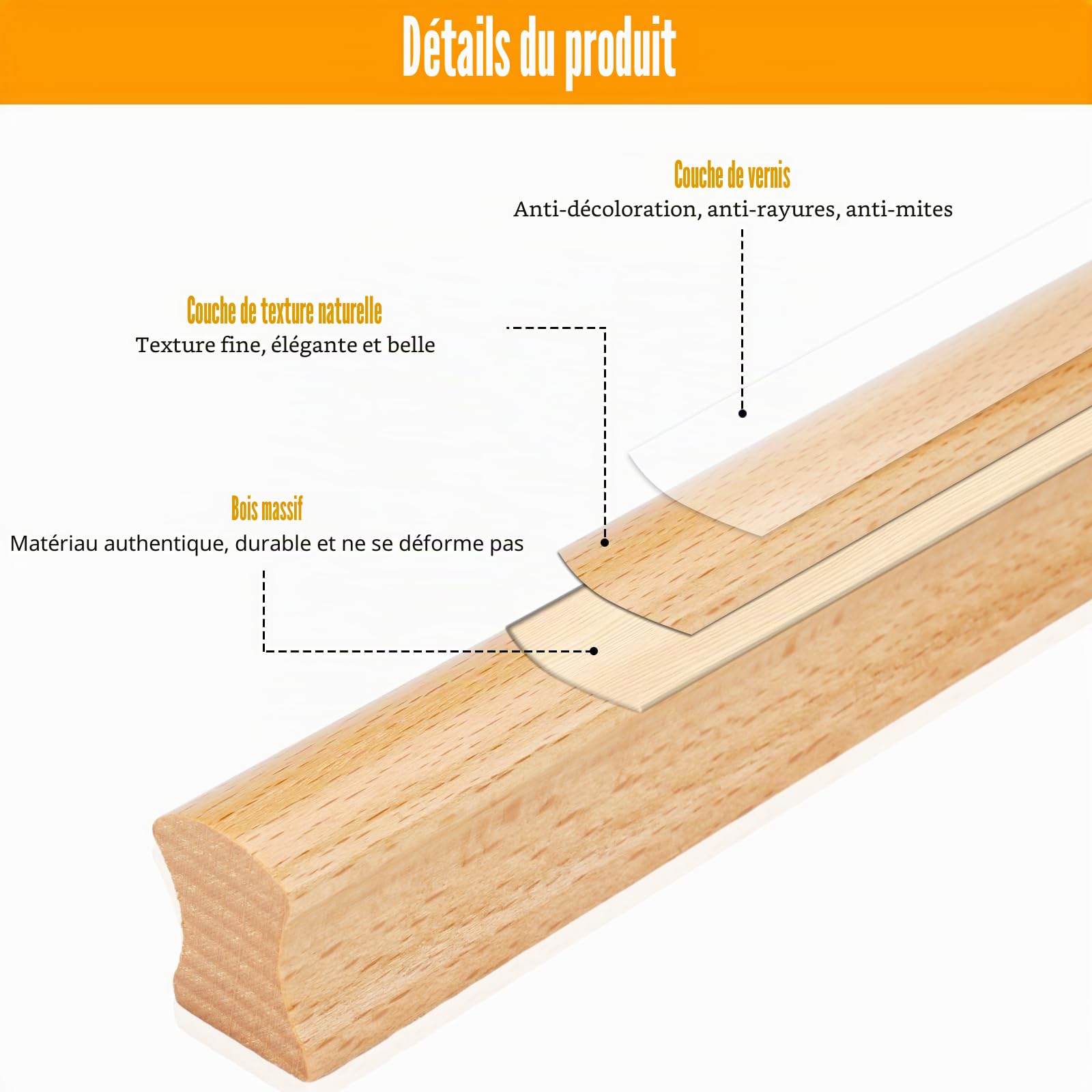 Poignée Encastrées en Chêne Bois massif Poignées de Porte Coulissantes Fendue Boutons Cachée pour Armoire Placard Tiroir Poignée plate Carré (3