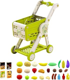 Carrito de Compras de 28 x 54 cm para niños, Juego de Carrito con Accesorios de Aprendizaje, Juguetes educativos para clasificar, Juego imaginativo, casa de muñecas, Colores Verde y Rojo.
