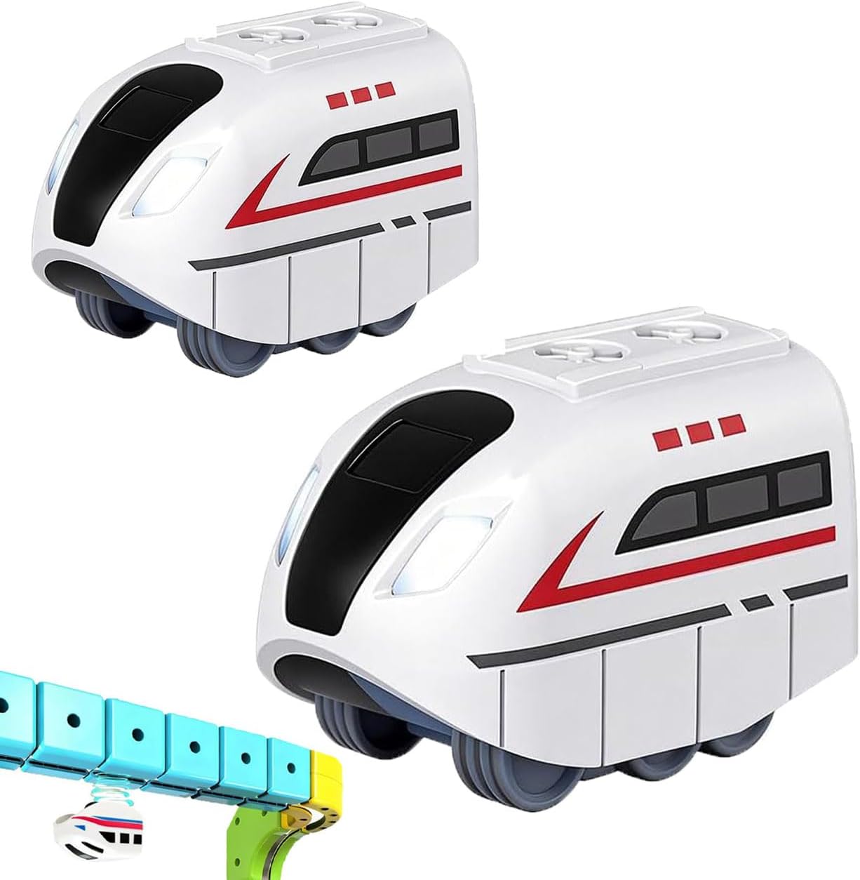 2-Pack Magnetic Electric Train Cars - USB Rechargeable Add-On Accessory for Kids’ Electric/Flexible Train Track Sets | Not Standalone, Tracks & Cable Not Included