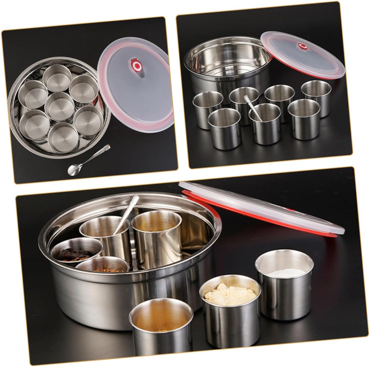 PRETYZOOM 1set Stainless Steel Spice Box Lid Multi-functional Condiment Container for Home Kitchen Restaurant and Hotel Use for Storing Salt Pepper and Seasonings