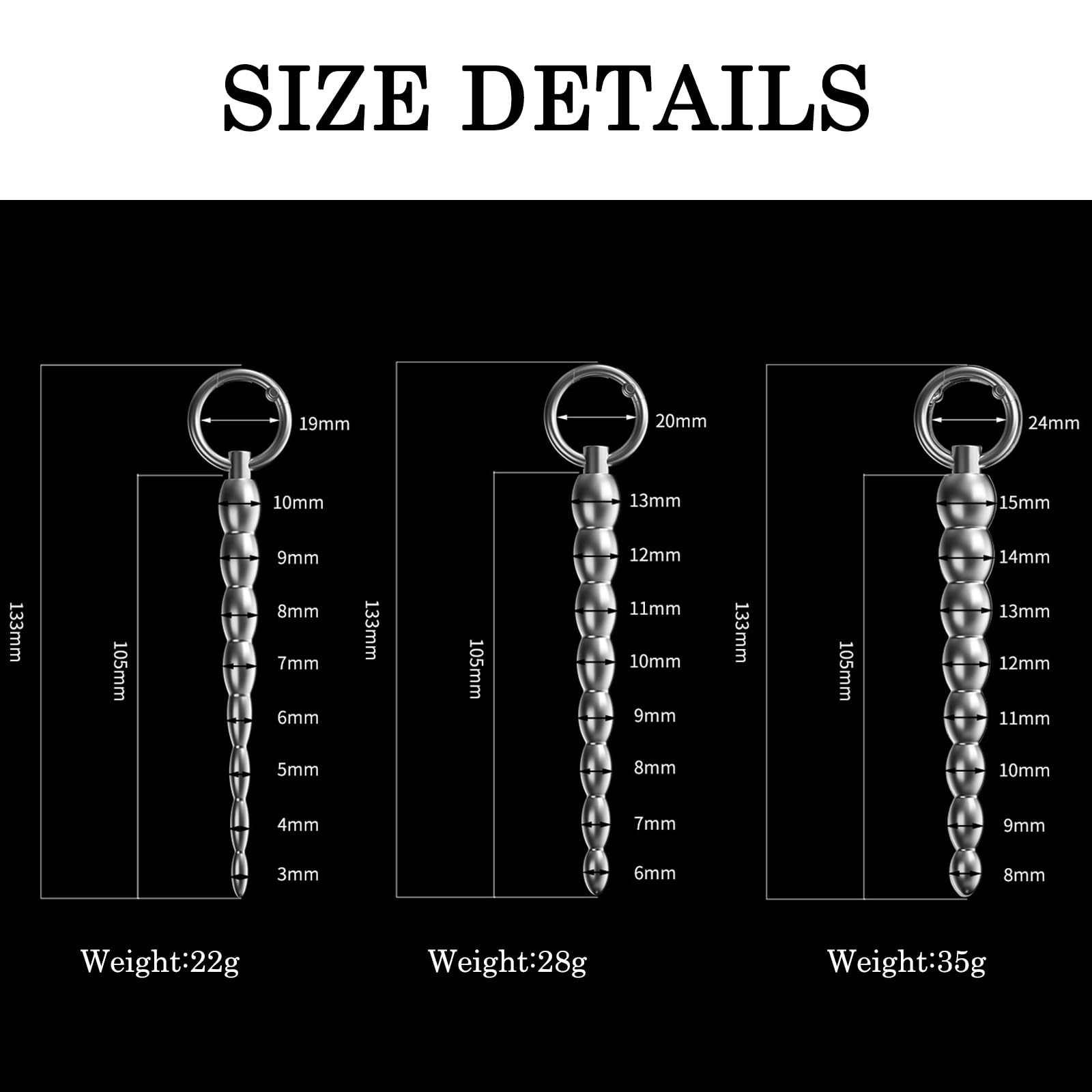 Dilatadores uretrales BDSMAGE de acero inoxidable (juego de 3) de 133 mm para hombres, tapones para el pene, juguetes sexuales eróticos para hombres.