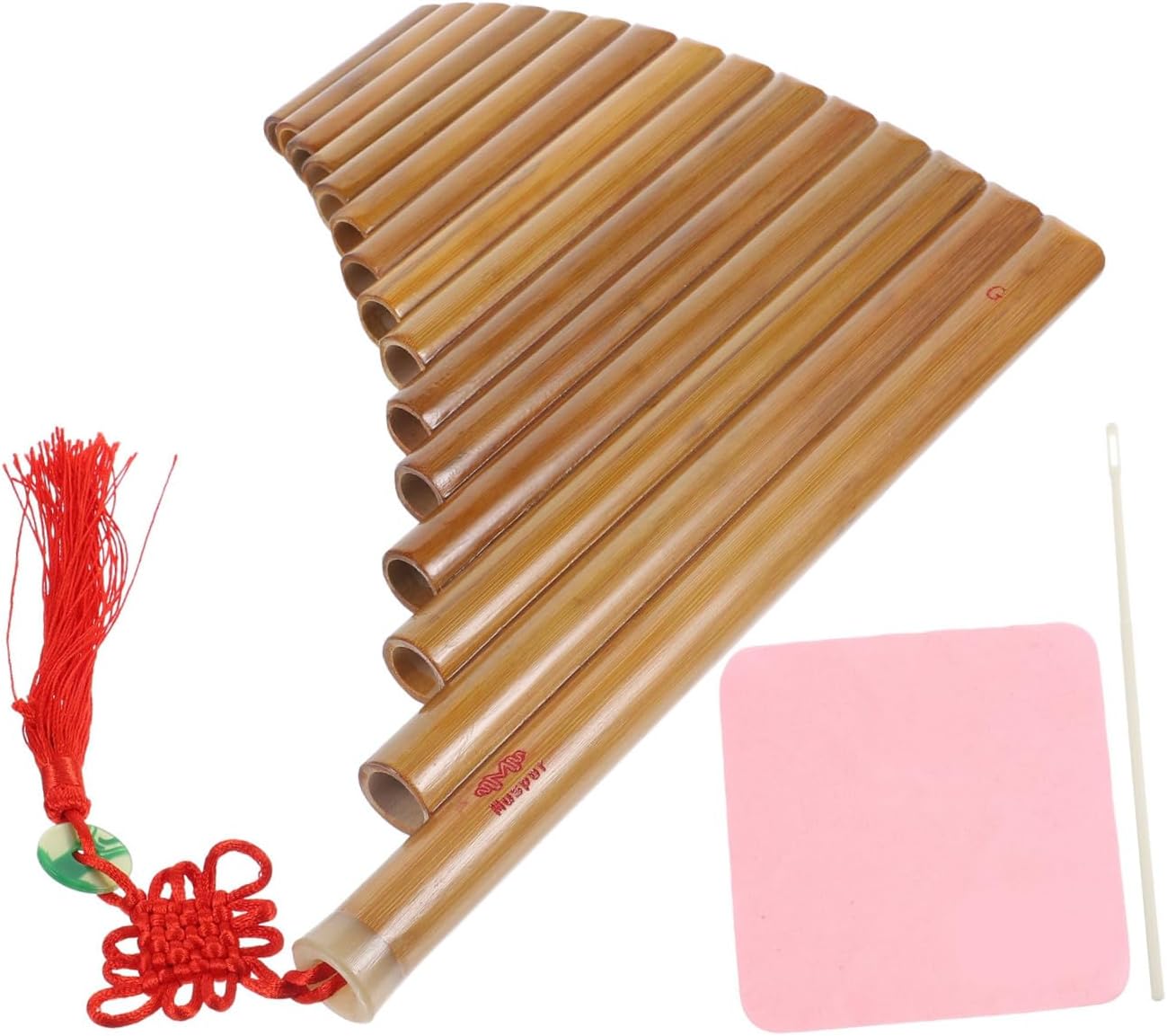 Pan Flute Wind Instrument for Beginners Portable Lightweight Vertical Panpipe with Tuning Natural Woodwind Educational Musical Pipe in Brown with Random Carving Random Color