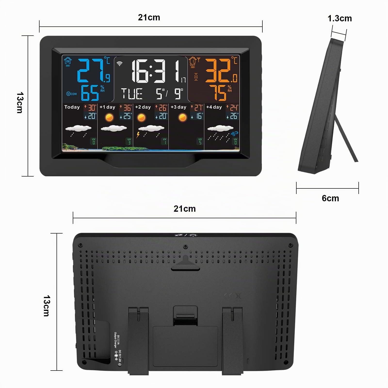 jely Estacion Meteorologica WiFi con Sensor Exteriores, Digital Estación Meteorológica Interior y Exterior Inalámbrica Termometro Higrómetro con Pronóstico del Tiempo de 5 Días, Índice UV, Despertador