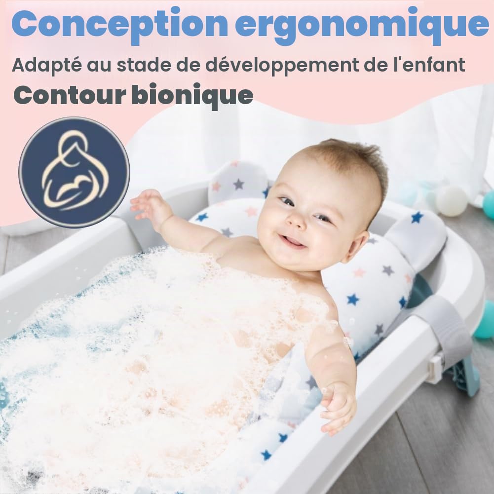 Coussin de Siège de Baignoire pour Bébé,Coussin de Bain Bebe Transat,Bain pour Bébé,Coussin de Bain Bébé,Reducteur Baignoire, Coussin Support Bain Antidérapant Pliable,Réducteur Baignoire pour Bébé