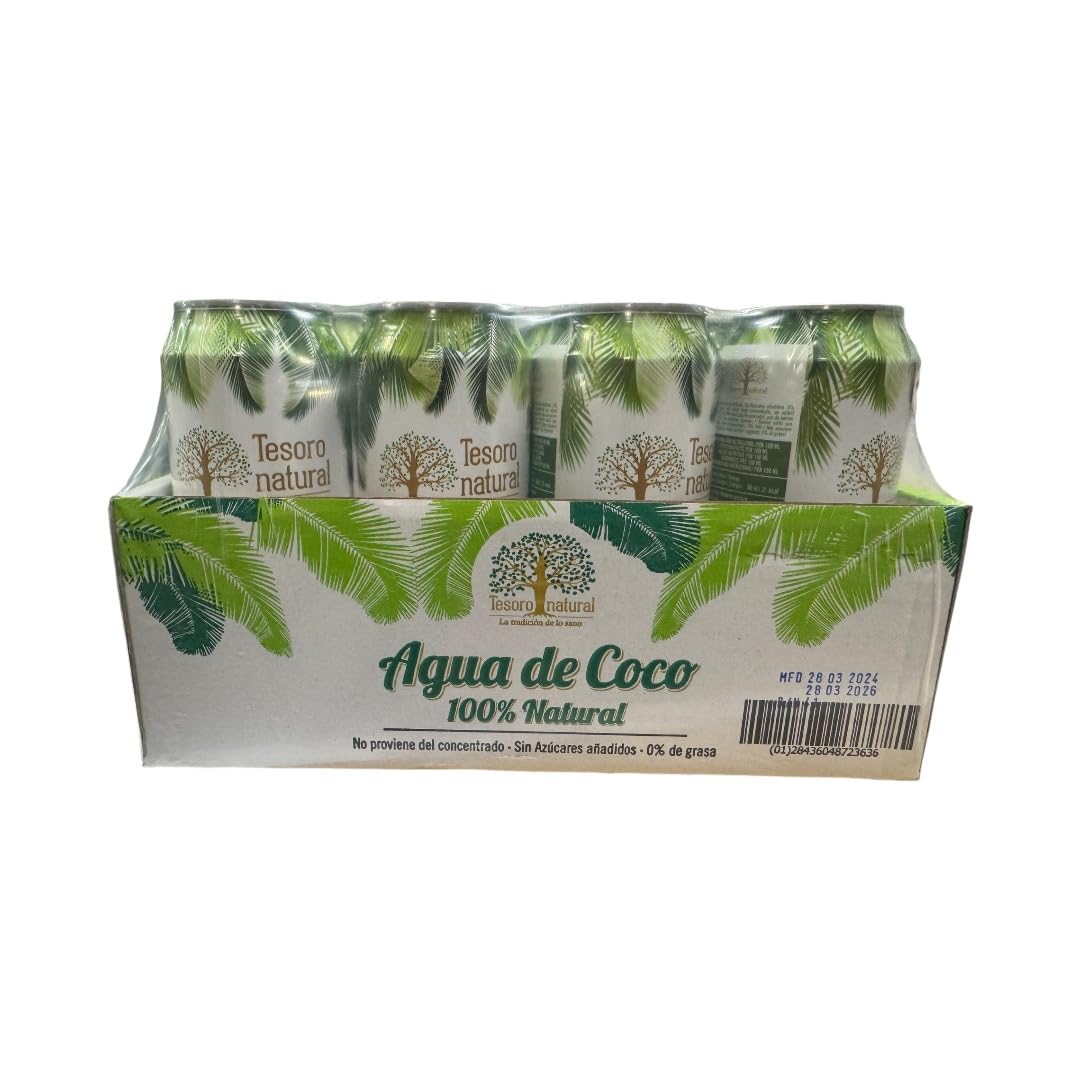 Tesoro Natural Agua de Coco 100% Natural, Pack de 12 Latas, 500 ml