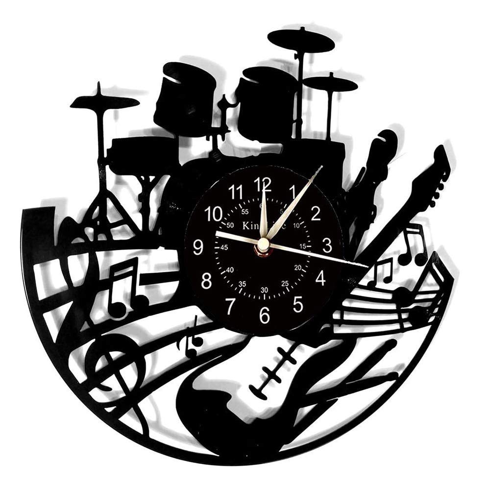 Smotly Black Handmade Guitar Music Keyboard Theme Record Clock, Artist Home Wall Clock Creative Gift
