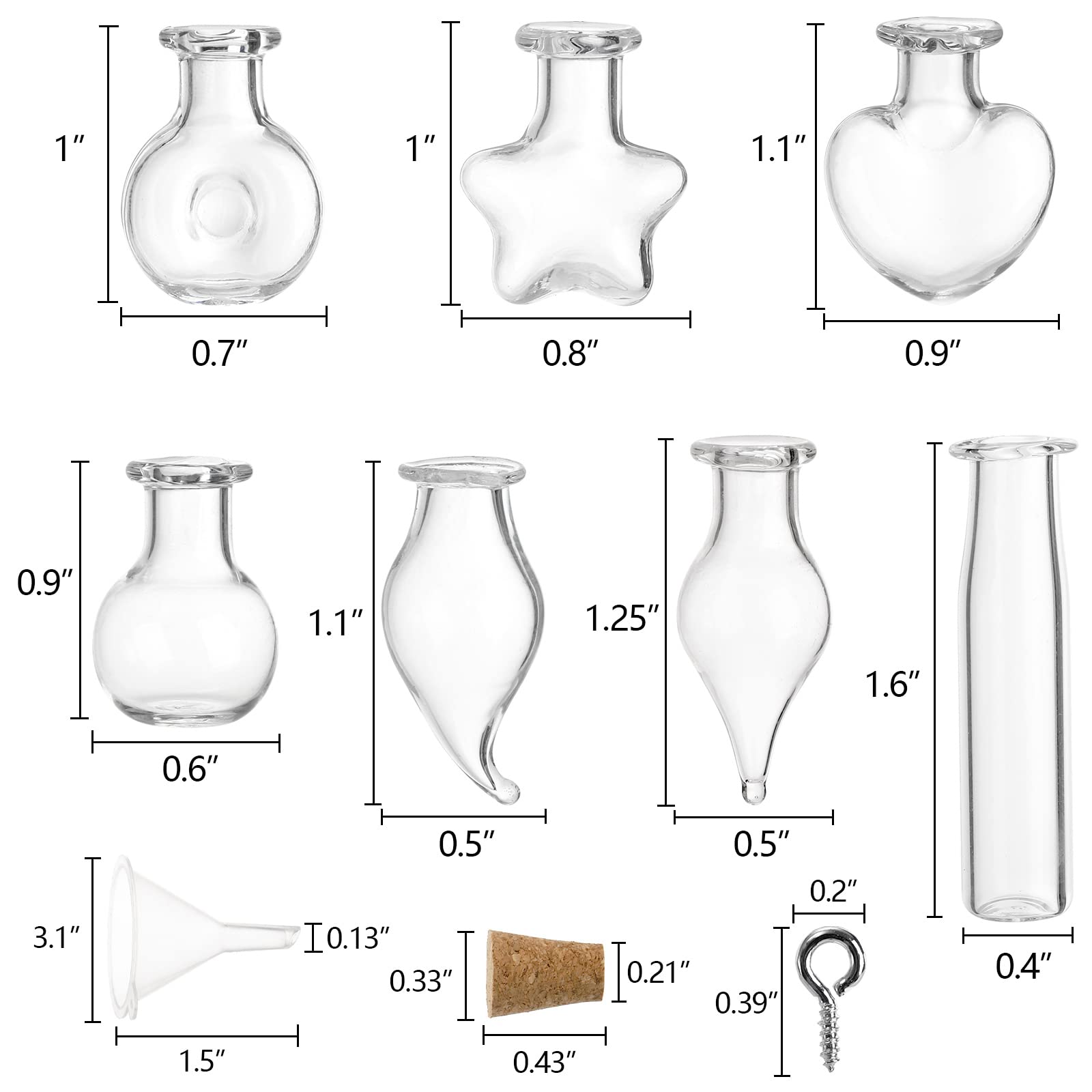 Tosnail 56 Pieces Mini Decorative Glass Bottles with 56 Cork Lids, 56 Eye Screws, Tiny Cork Wishing Bottles, Mini Spell Jars, Small Message Bottle for Wedding, Party, Baby Shower Favors