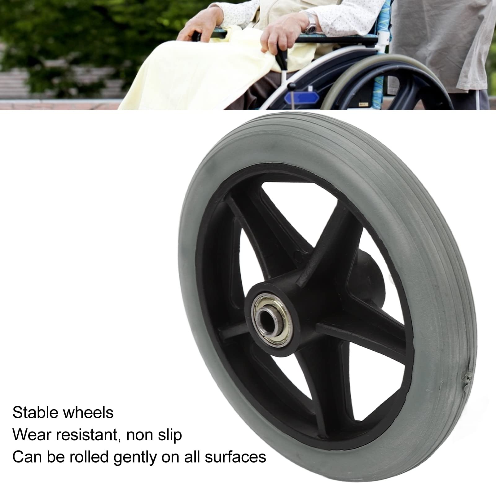 2 pezzi per sedia a rotelle anteriore da 6 pollici, ruota in PU universale resistente all'usura per prevenire lo slittamento accessorio di ricambio per sedia a rotelle, facile da installare, stabile,