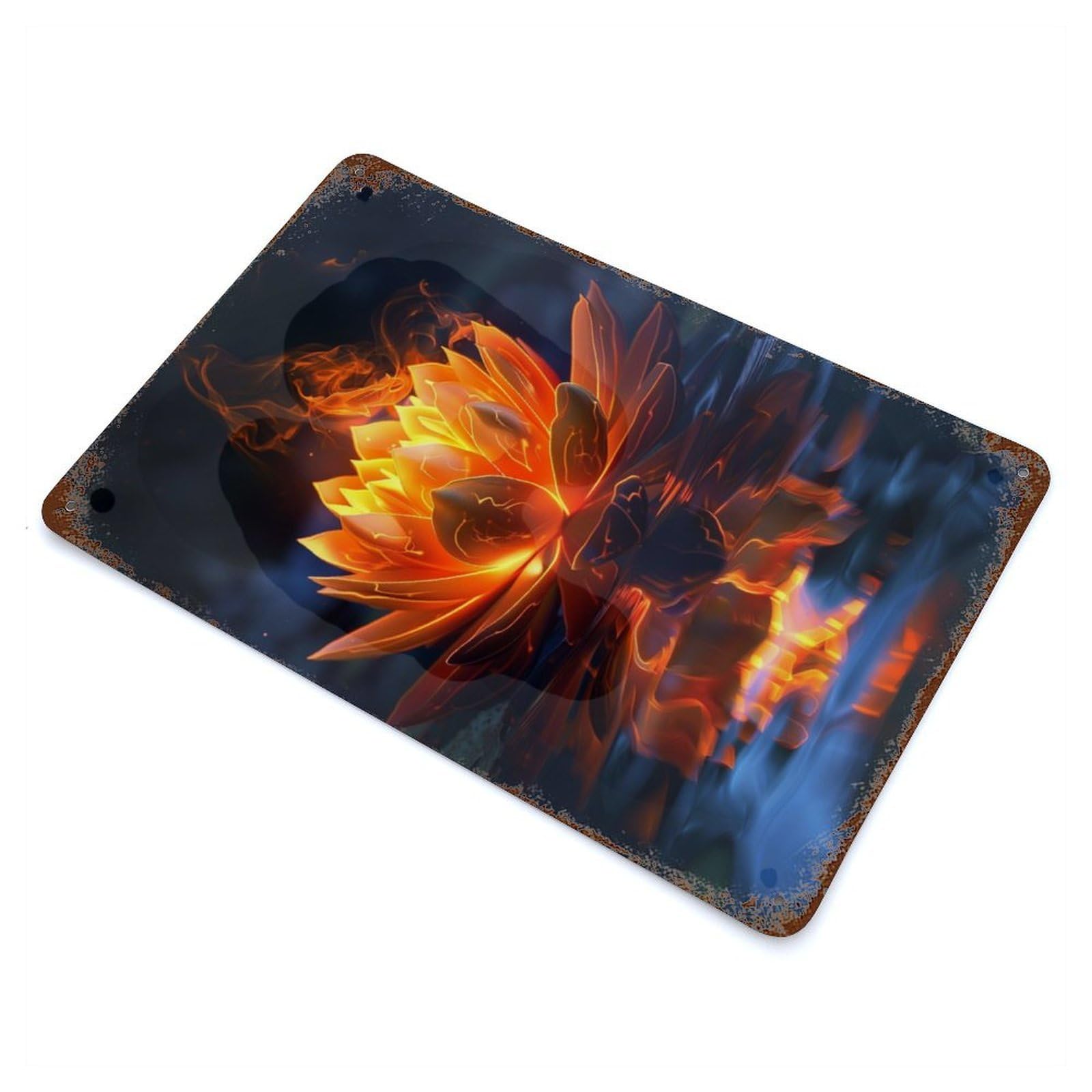 Lotus Flower Distressed Metal Wall Sign 11.8"x7.9", Rustic Home Decor for Farmhouse, Kitchen And Entryway Decor