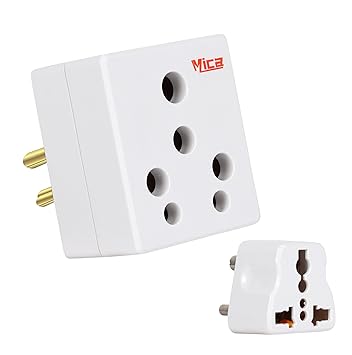 MICA 6 amp. to 16 amp. Ceramic Inside Solid 3 Pin Conversion Plug Qty - 1 (White) and MICA 3 Pin Universal Travel Adapter Conversion Plug - Qty 1 (White) - Pack of (4)