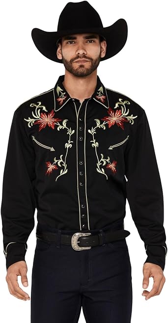 Scully Black Mens Snap Front Long Sleeve Shirt P-633