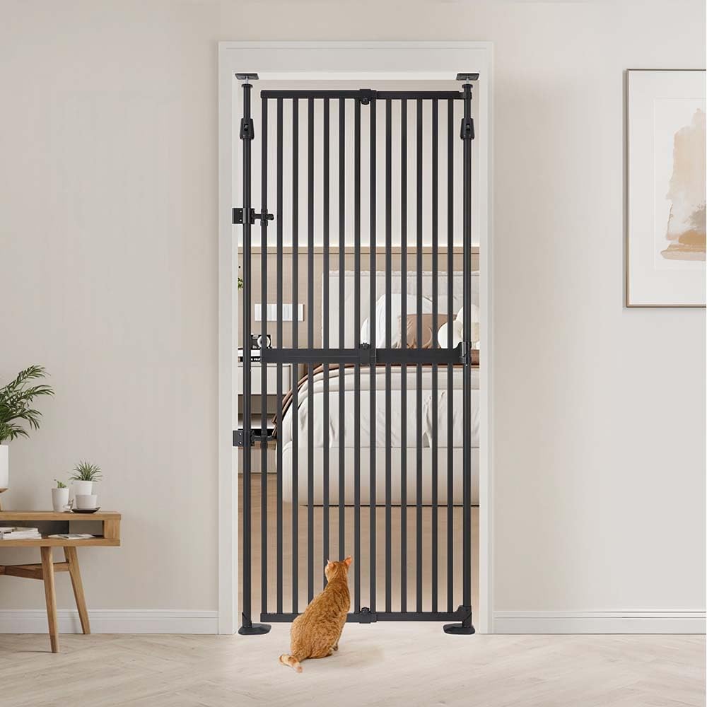 unipaws Barrière de protection pour chat - 190 cm - Fermeture automatique - Sans perçage - Pour chats et chiens - Largeur : 53 à 86 cm - Noir