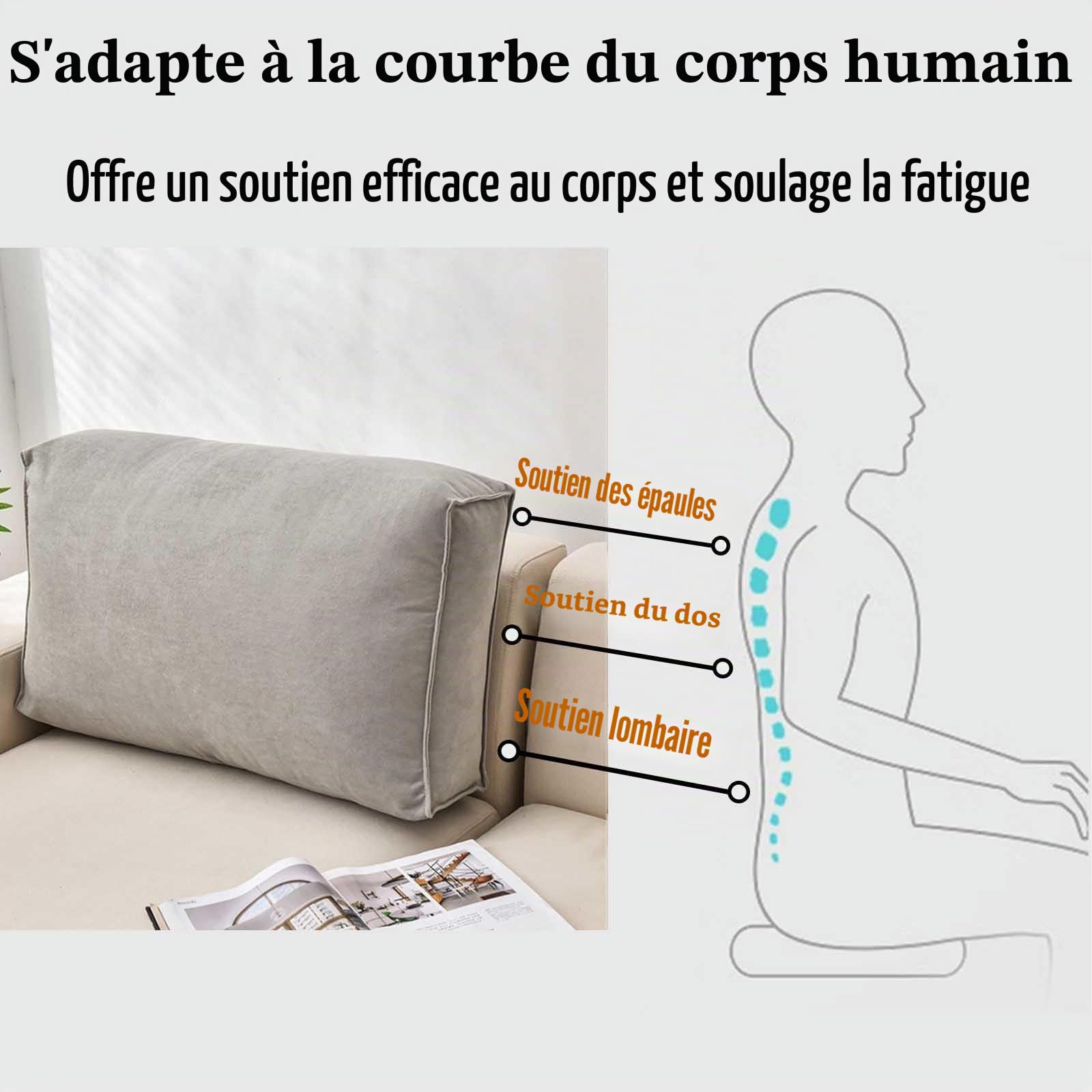 Coussin Dossier Canapé Coussin Tete De Lit Coussin De Lecture pour Lit Confortable Coussin Lombaire Oreiller Ergonomique Dossier De Lit Lavable,#9-100x45x12cm