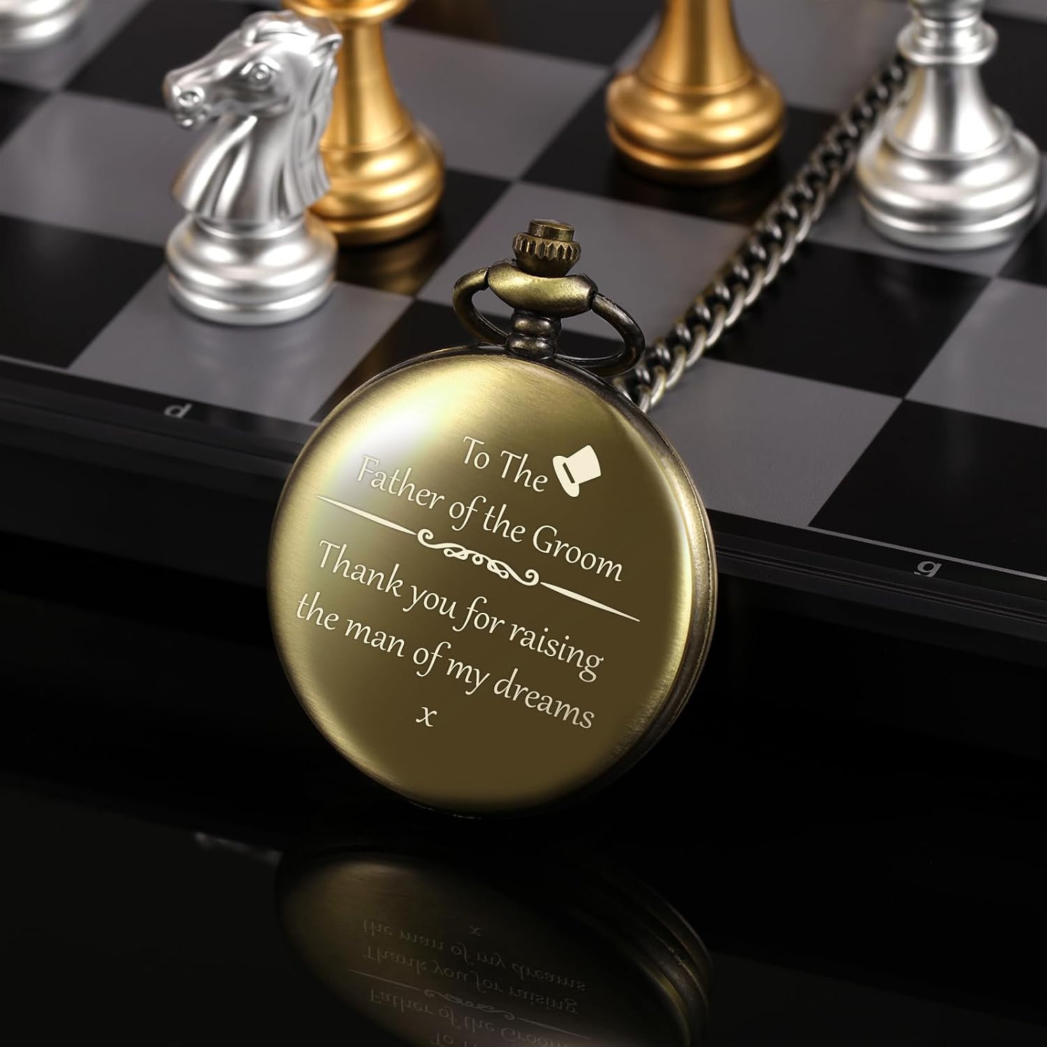 TREEWETO Mens Engraved Pocket Watch Father of The Groom Gifts from Bride - to Dad of Groom Pocket Watches Wedding Gift for Father in Law