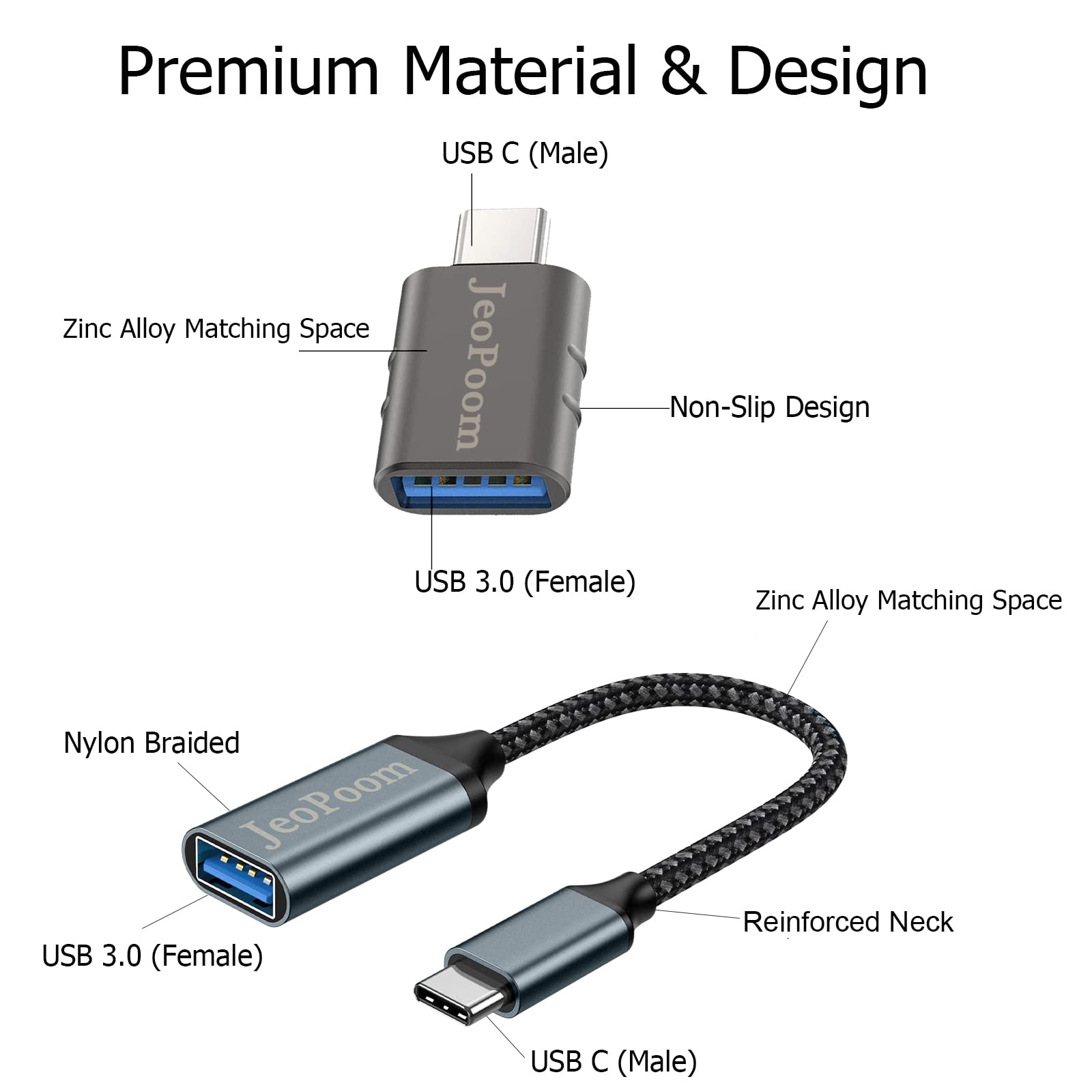 Adaptateur USB C Mâle vers USB Femelle, Type C vers USB A avec OTG Compatible S20, S10, Pixel, P20, P30