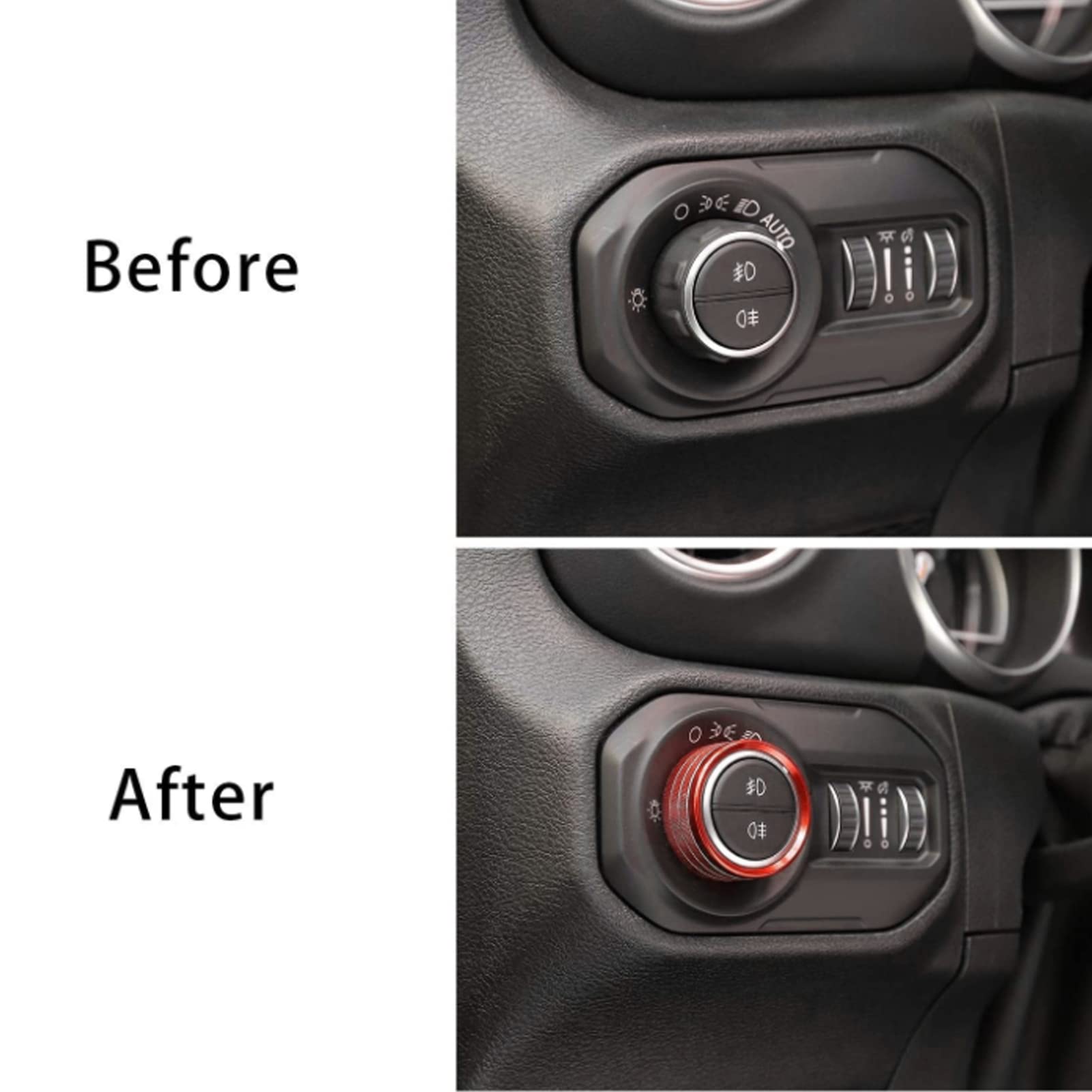 Wykończenie pokręteł przełączników, osłona gałki klimatyzacji ze stopu aluminium Pasuje do akcesoriów dla Jeep Wrangler JL 2018-2021(Red)