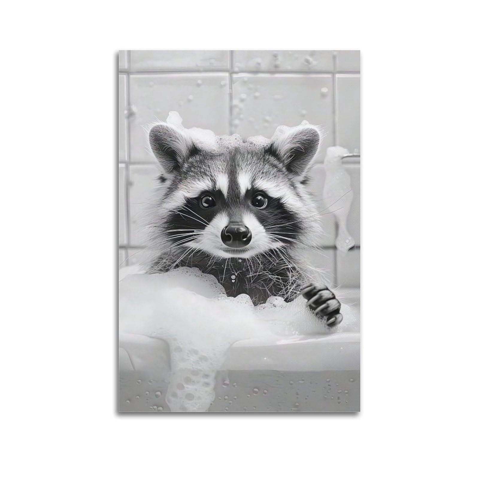 ESTE Funny Raccoon Bathroom Bathtub Poster Decorative Painting Canvas Modern Art Picture 24x36inch(60x90cm)
