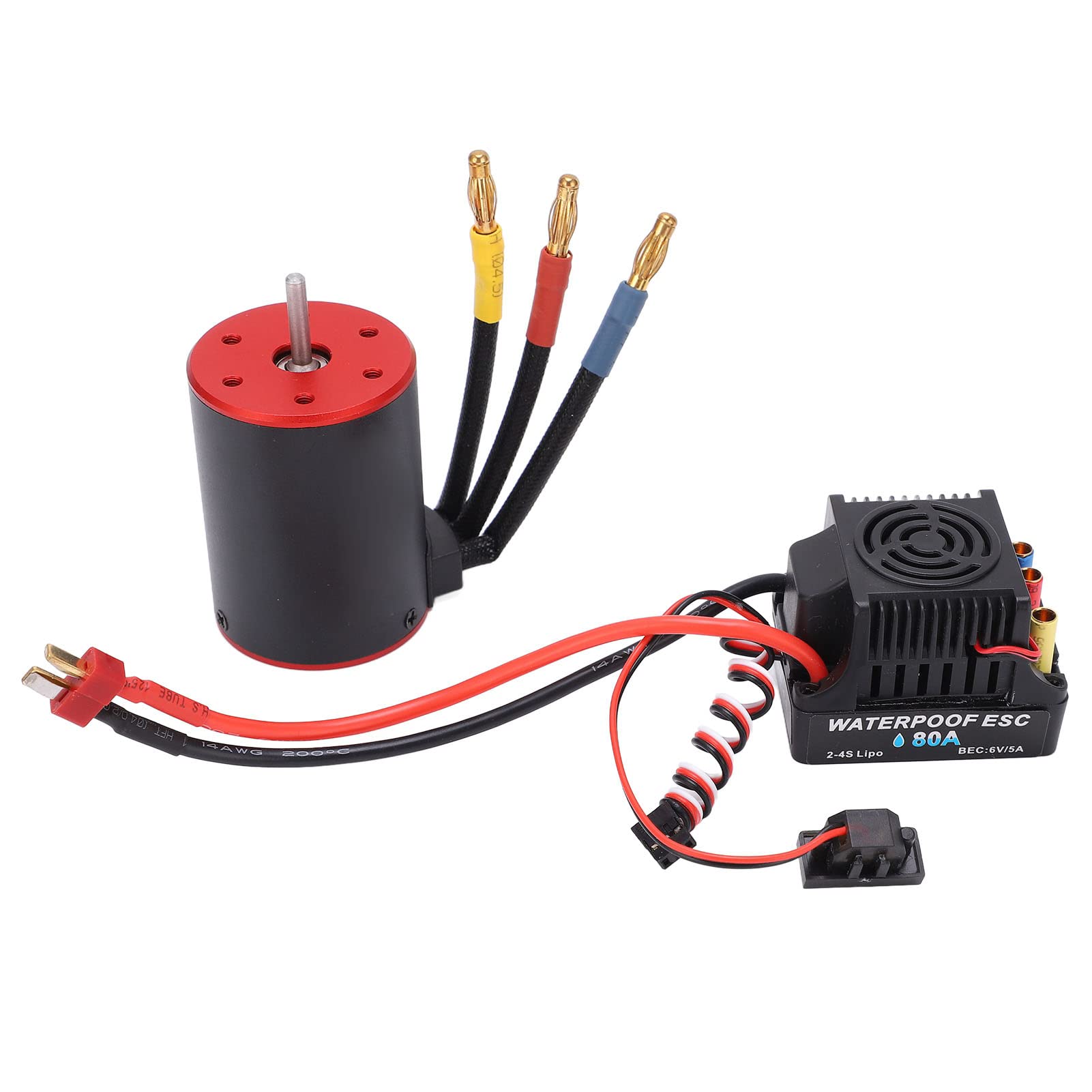 Motor sin Escobillas para Coche RC y Kit ESC, Motor 3650 con Regulador Eléctrico de 80 A, Ideal para Entusiastas de los Coches RC, Aleación de Aluminio + Plástico