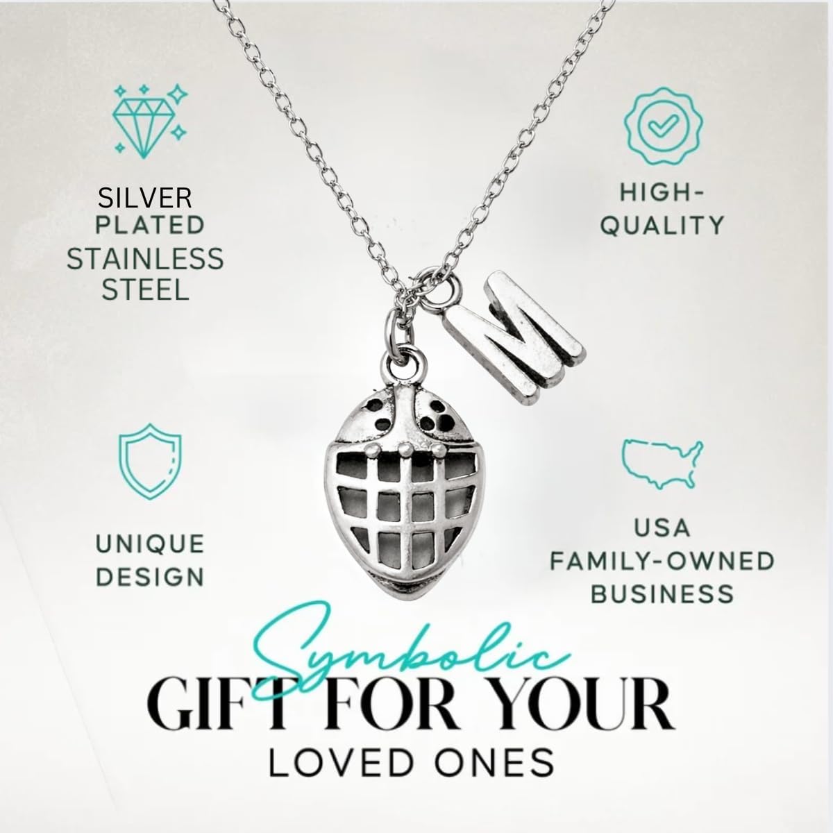 Personalize Hockey Necklace with Goalie Mask & Initial Charm for Hockey Players – Silver Plated Sports Jewelry Gift with Chain - Image 3